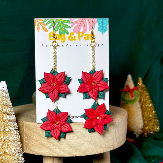 Layered Double Poinsettia Dangle Earrings