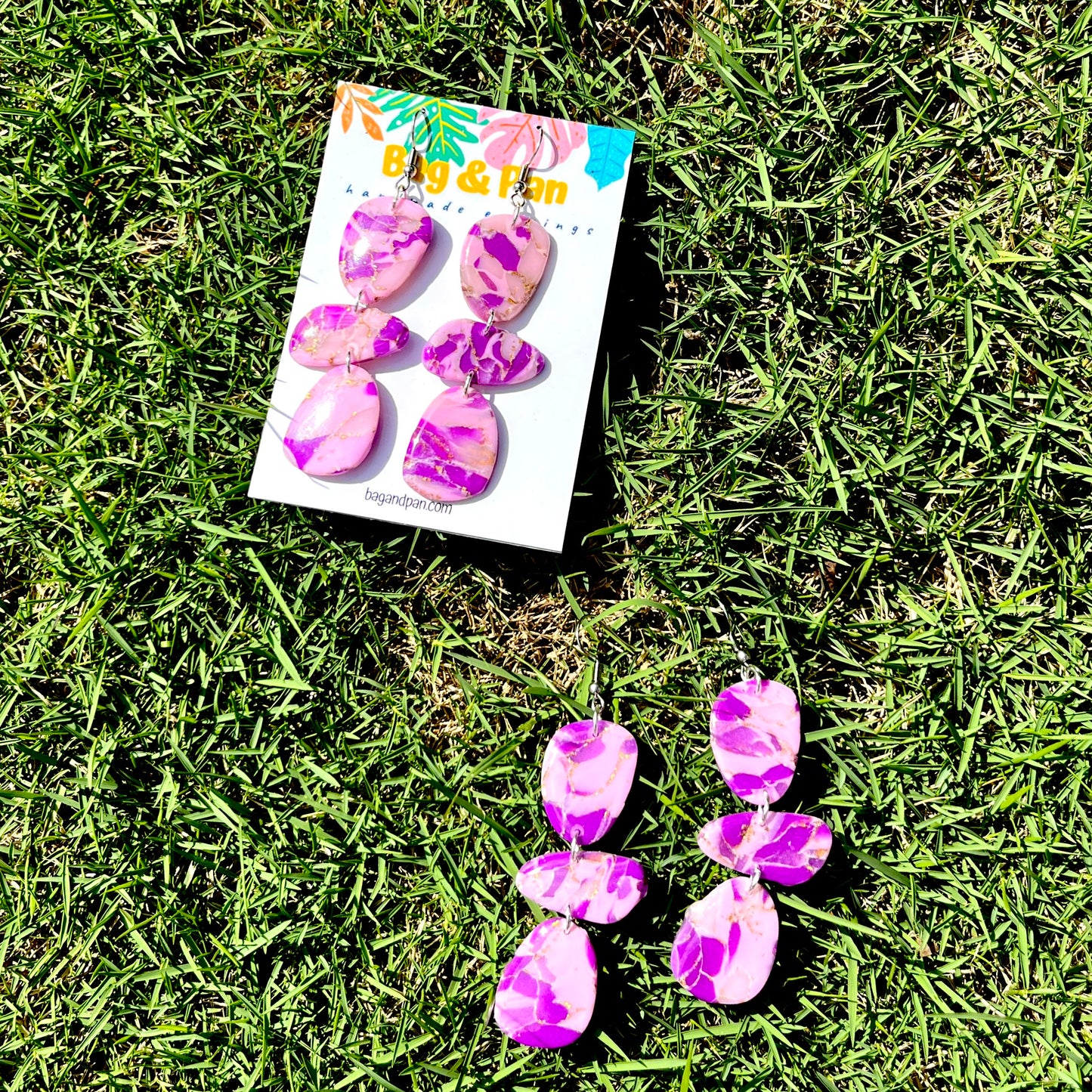 Marbled Elegance Earrings – Royal Purple & Light Pink