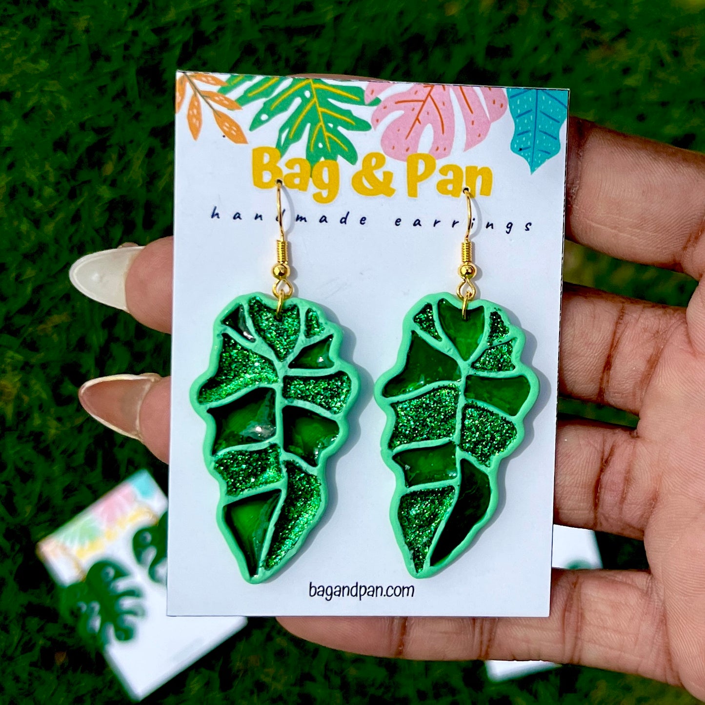 Aloccasia Leaf Polymer Clay Earrings