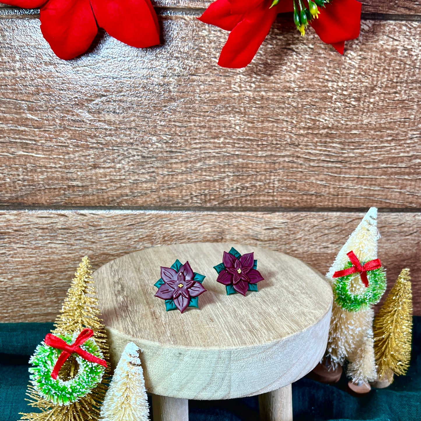 Classic Poinsettia Knob Earrings