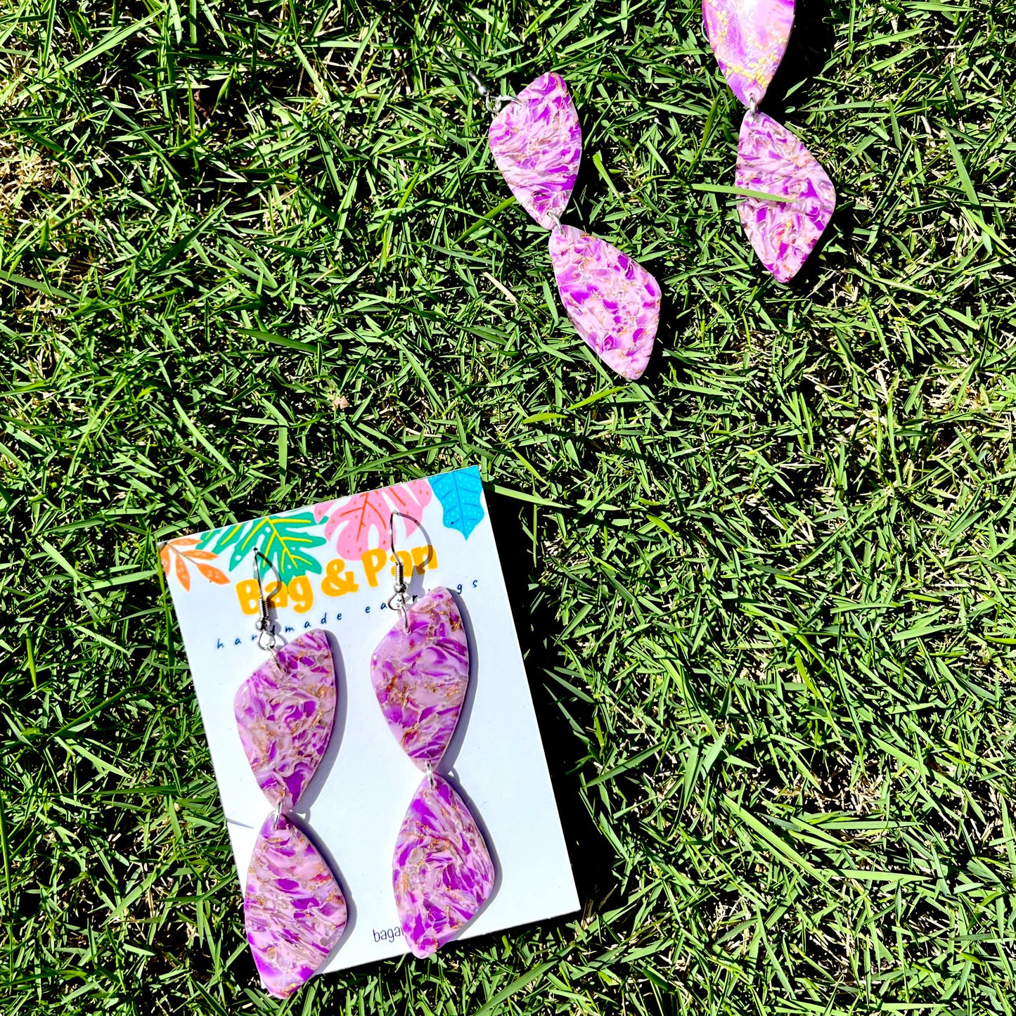 Marbled Elegance Earrings – Royal Purple & Light Pink