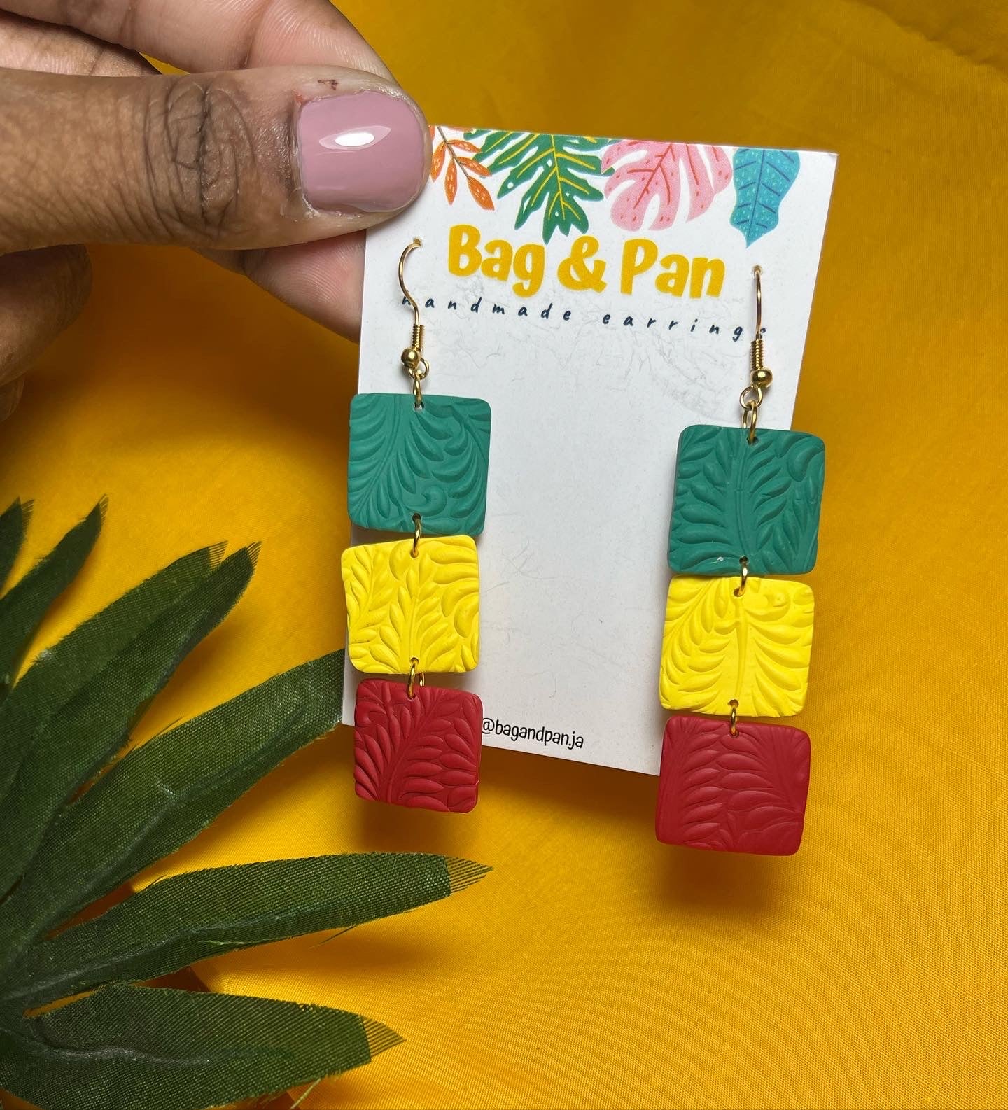 Reggae Squares Polymer Clay Earrings