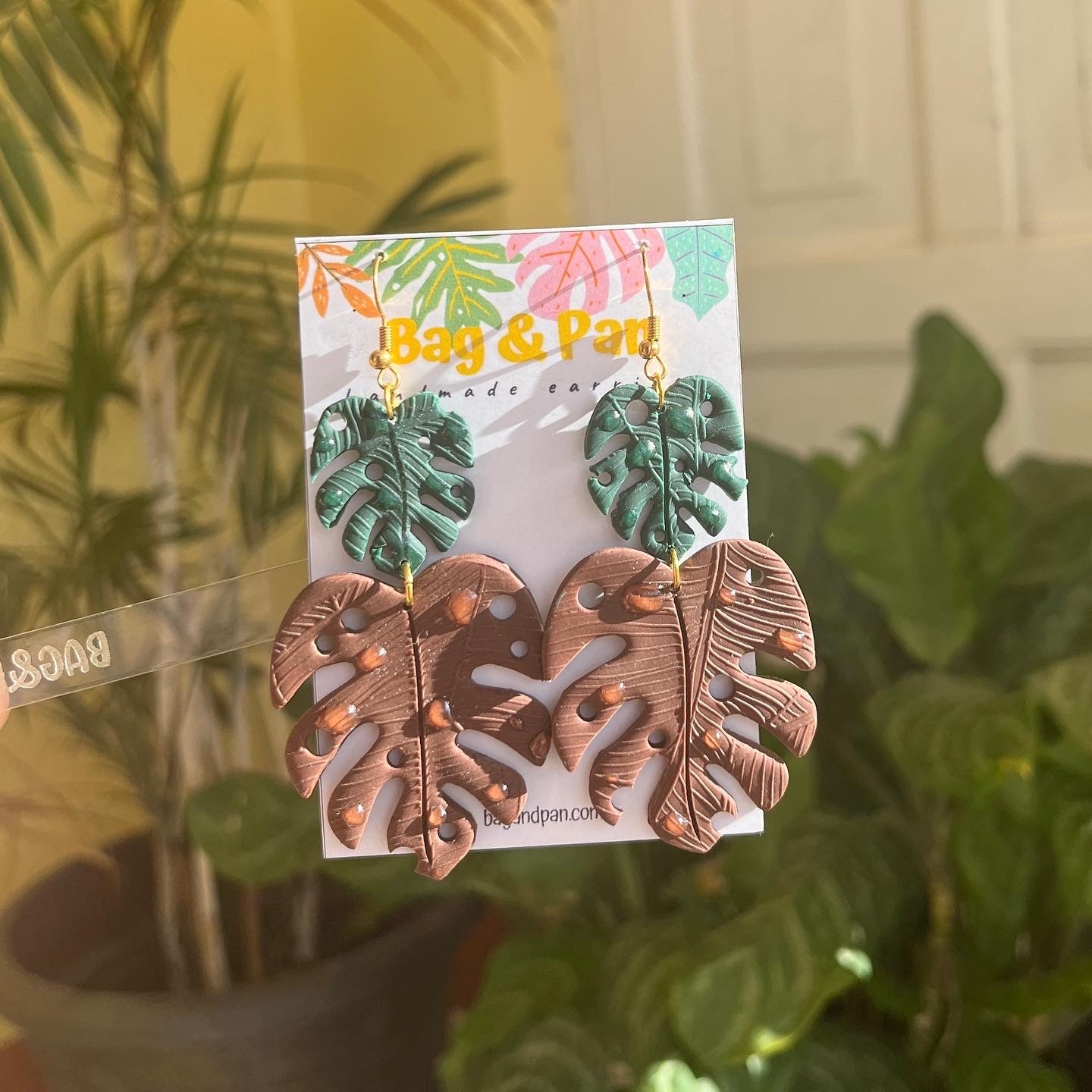 Double Monstera Leaf Earrings