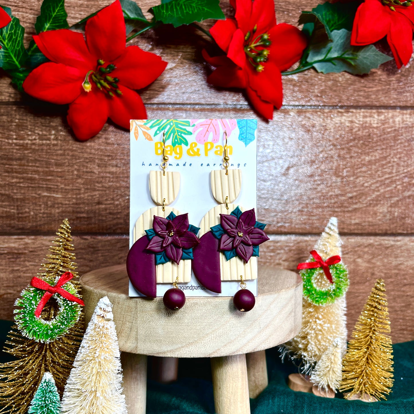 Poinsettia & Sweater Texture Dangle Earrings