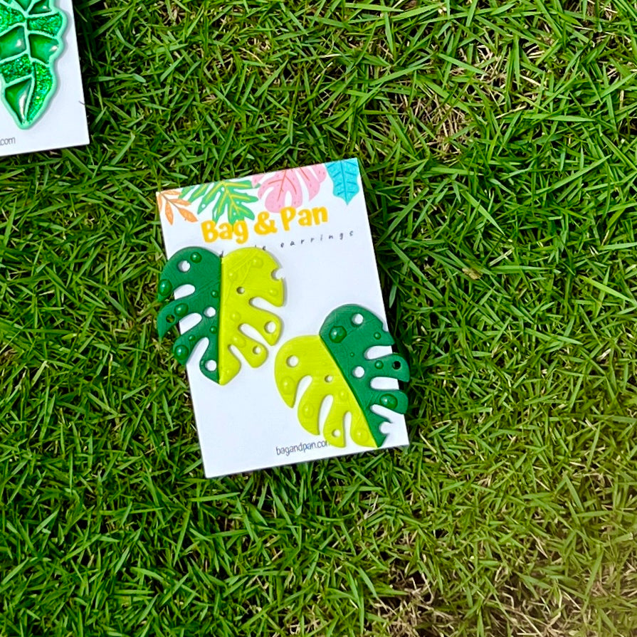 Giant Monstera Leaf Stud Earrings