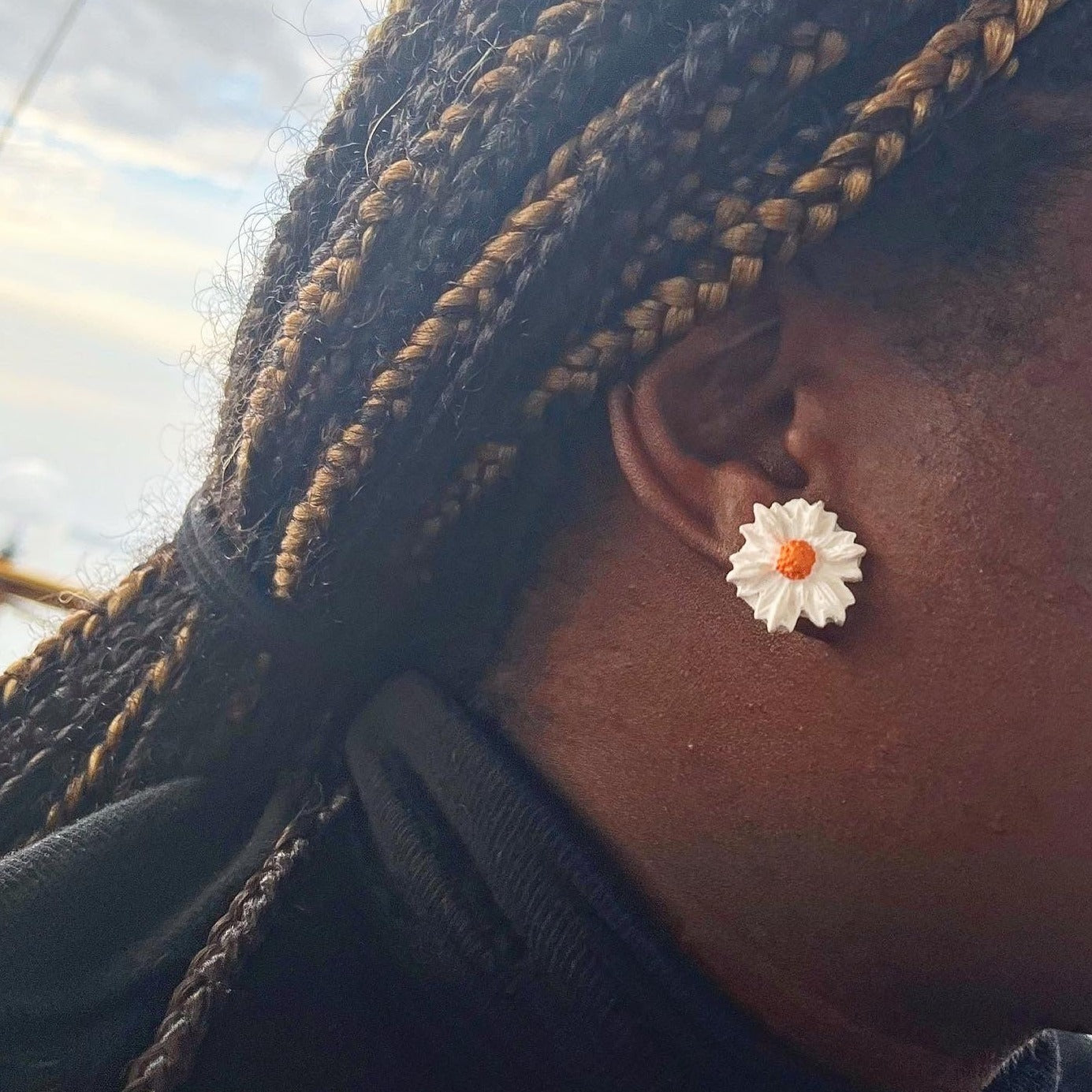 White Daisy Polymer Clay Knob Earrings