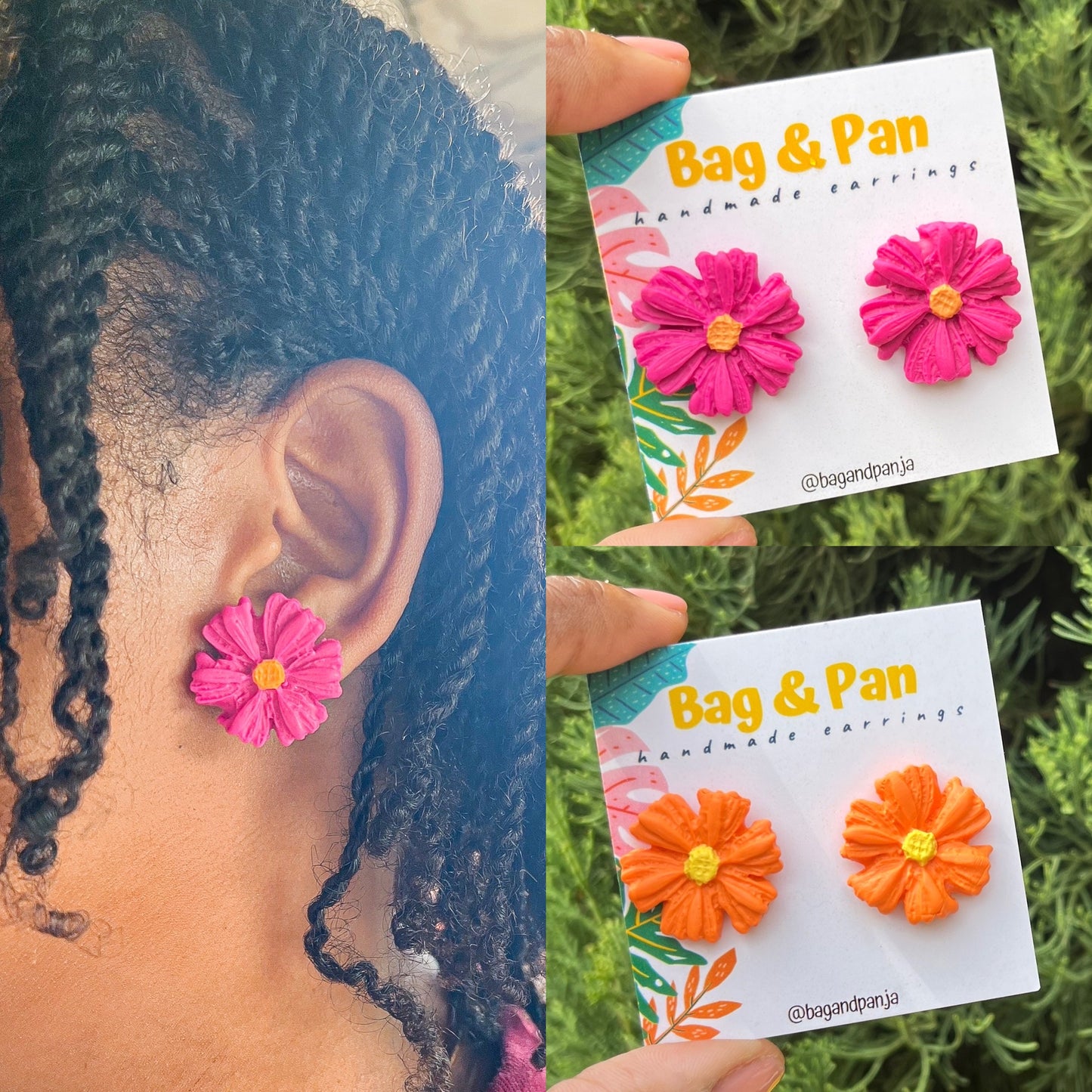 Flower Power Polymer Clay Knob Earrings