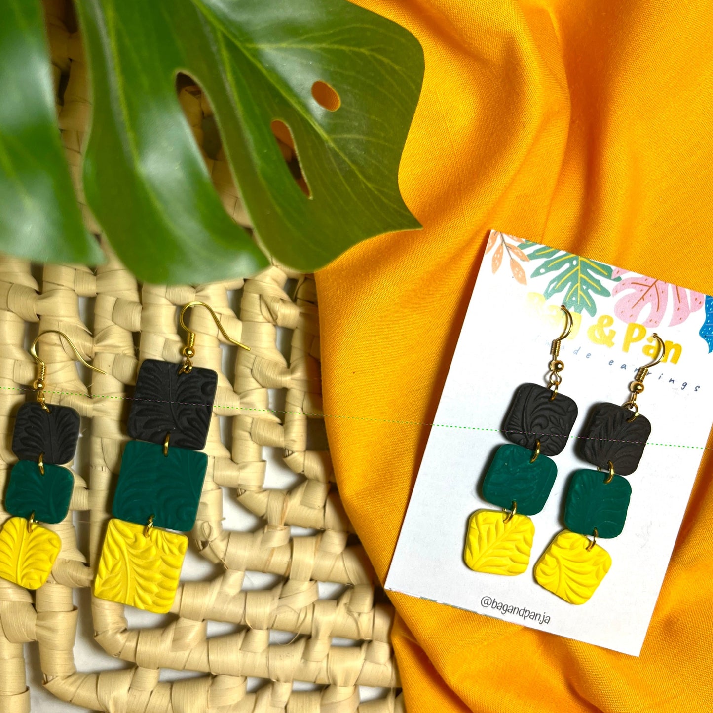 Jamaica Squares Polymer Clay Earrings