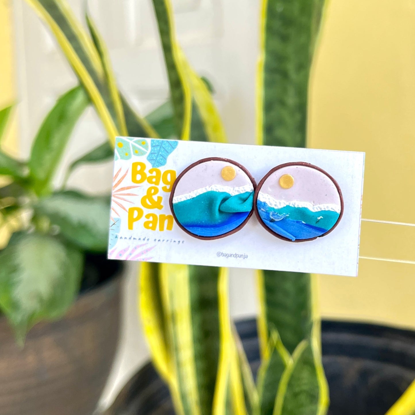 Beach-Themed Polymer Clay Knob Earrings - Through the Porthole