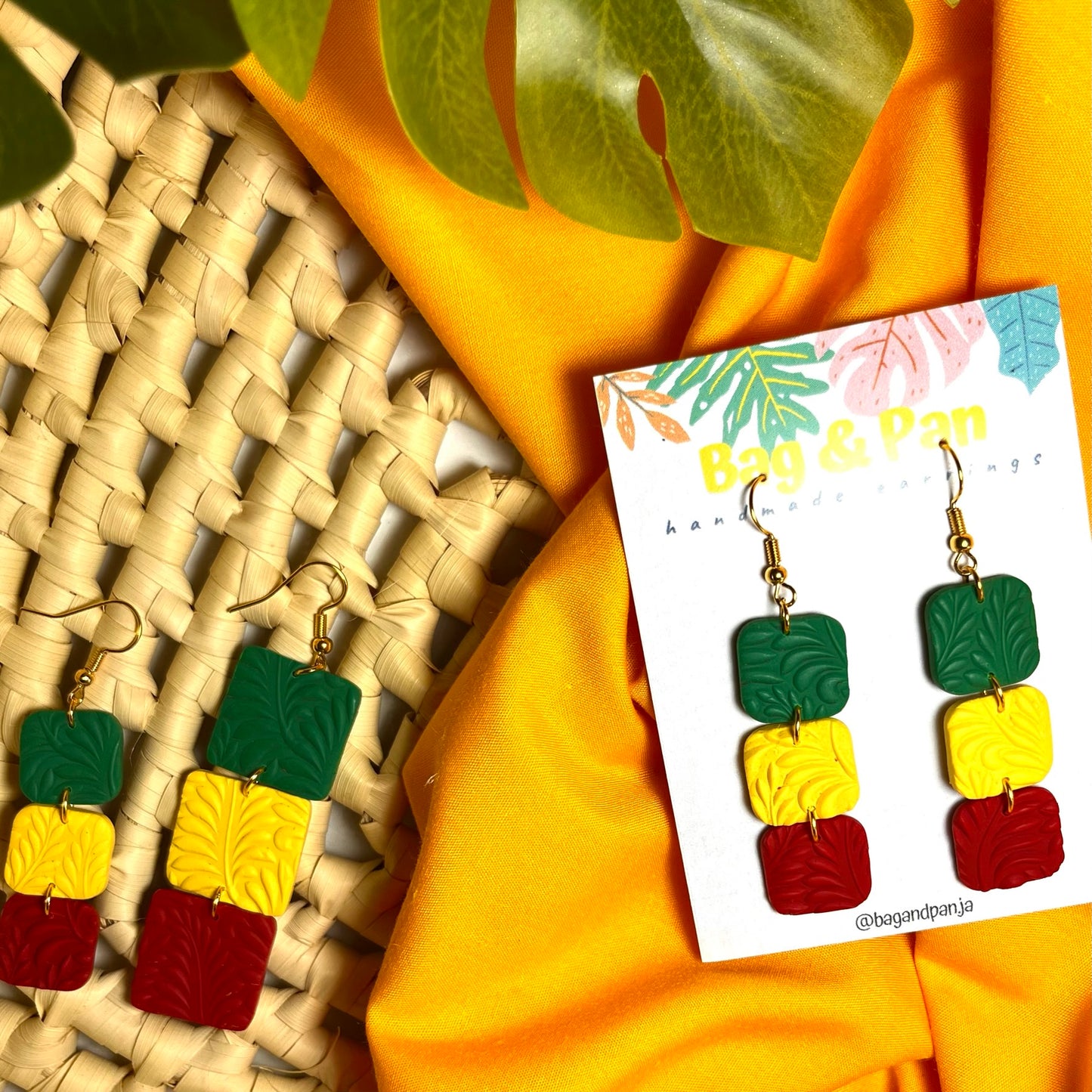 Reggae Squares Polymer Clay Earrings