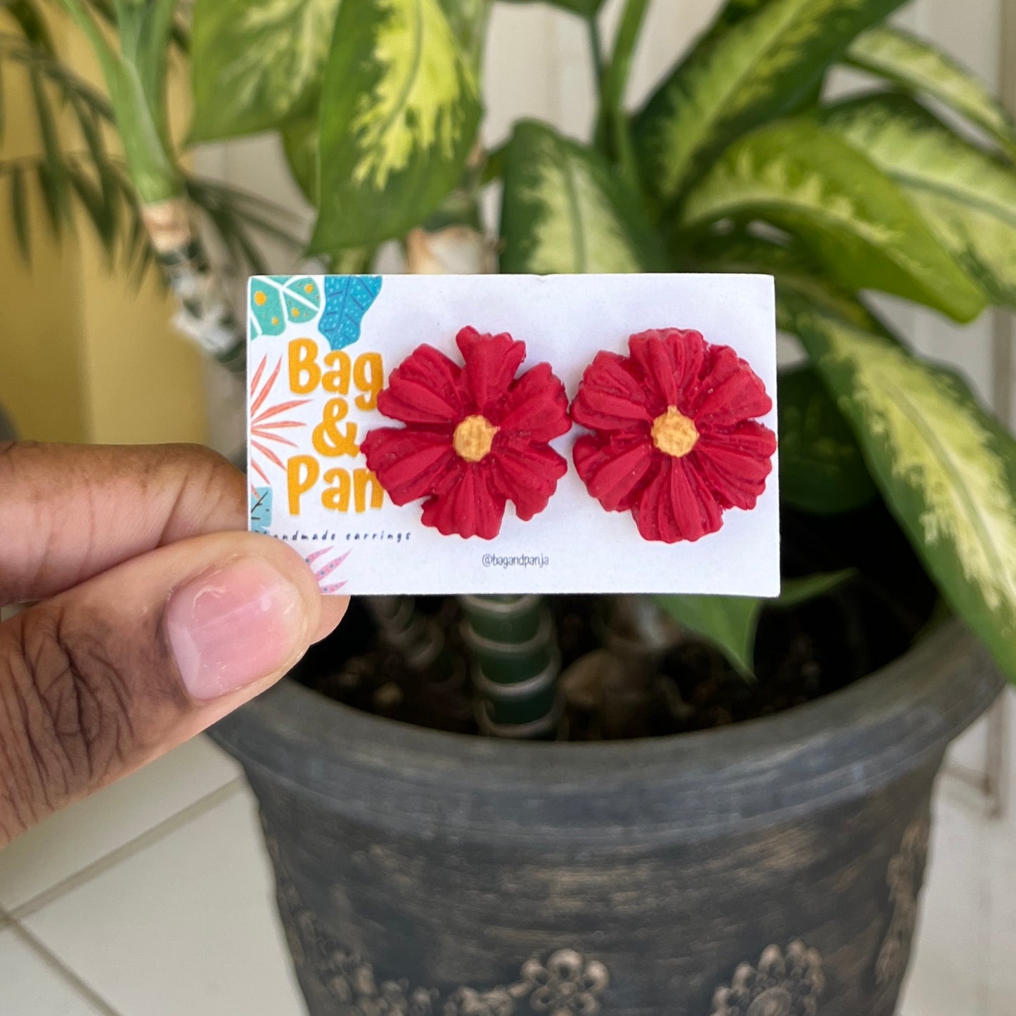 Flower Power Polymer Clay Knob Earrings