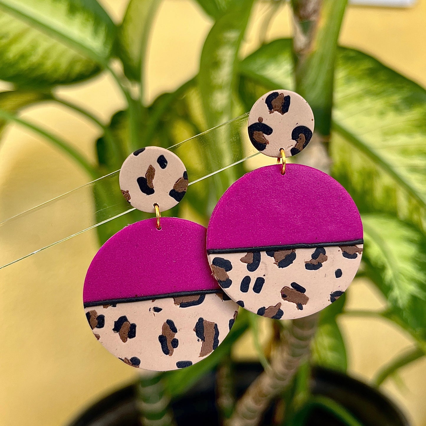 Purple Leopard Print Polymer Clay Earrings