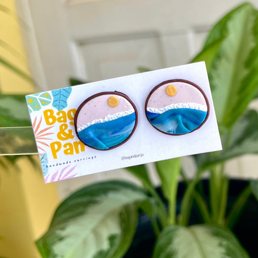 Beach-Themed Polymer Clay Knob Earrings - Through the Porthole