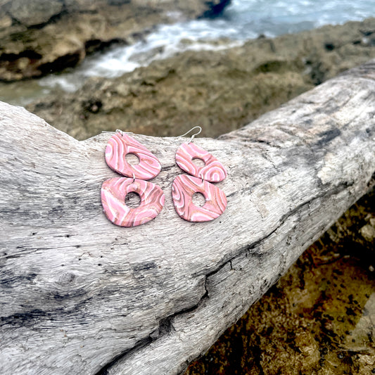 Rosé Whirlwind Statement Earrings - Handmade Polymer Clay Romantic Valentine's Day Jewellery